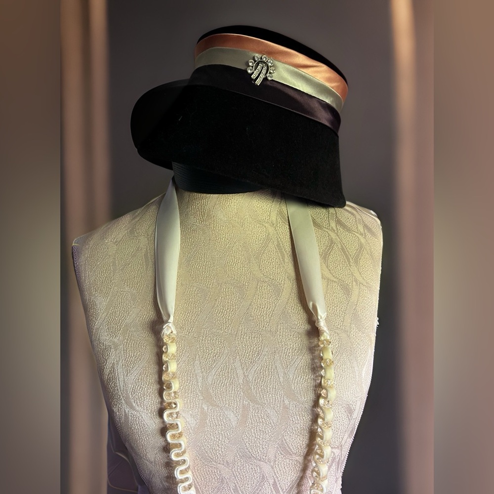 Chico's Cream Velvet Satin Ribbon Beaded Sautoir Necklace - Picture 2 of 8